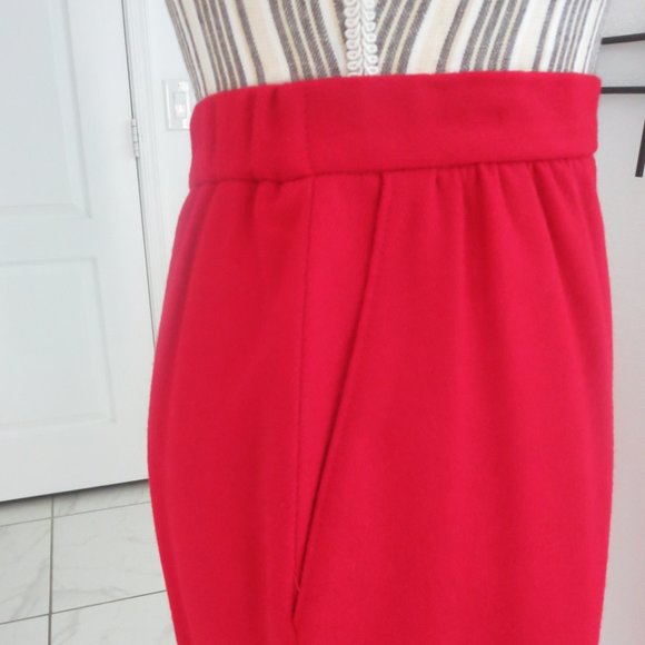 Pristine Vintage True Red 100% Wool Pencil Skirt Pockets XS / S / 0 / 2 Petite - Picture 4 of 12